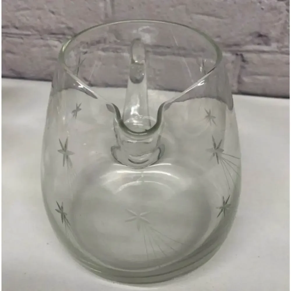 1960s Fostoria Shooting Star Etched Glass Pitcher and Glassware Set